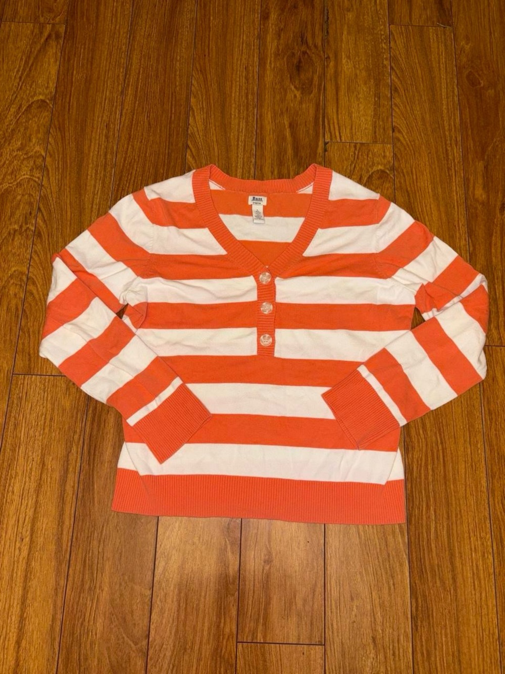 Vintage Orange and white striped long sleeve henley top